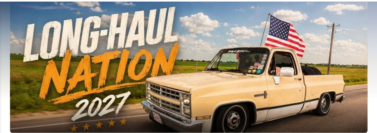 Long Haul Nation 2027 cover photo — yellow classic pickup on the road