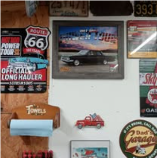 Garage wall with Power Tour decor